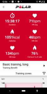 Screenshot of heart rate data